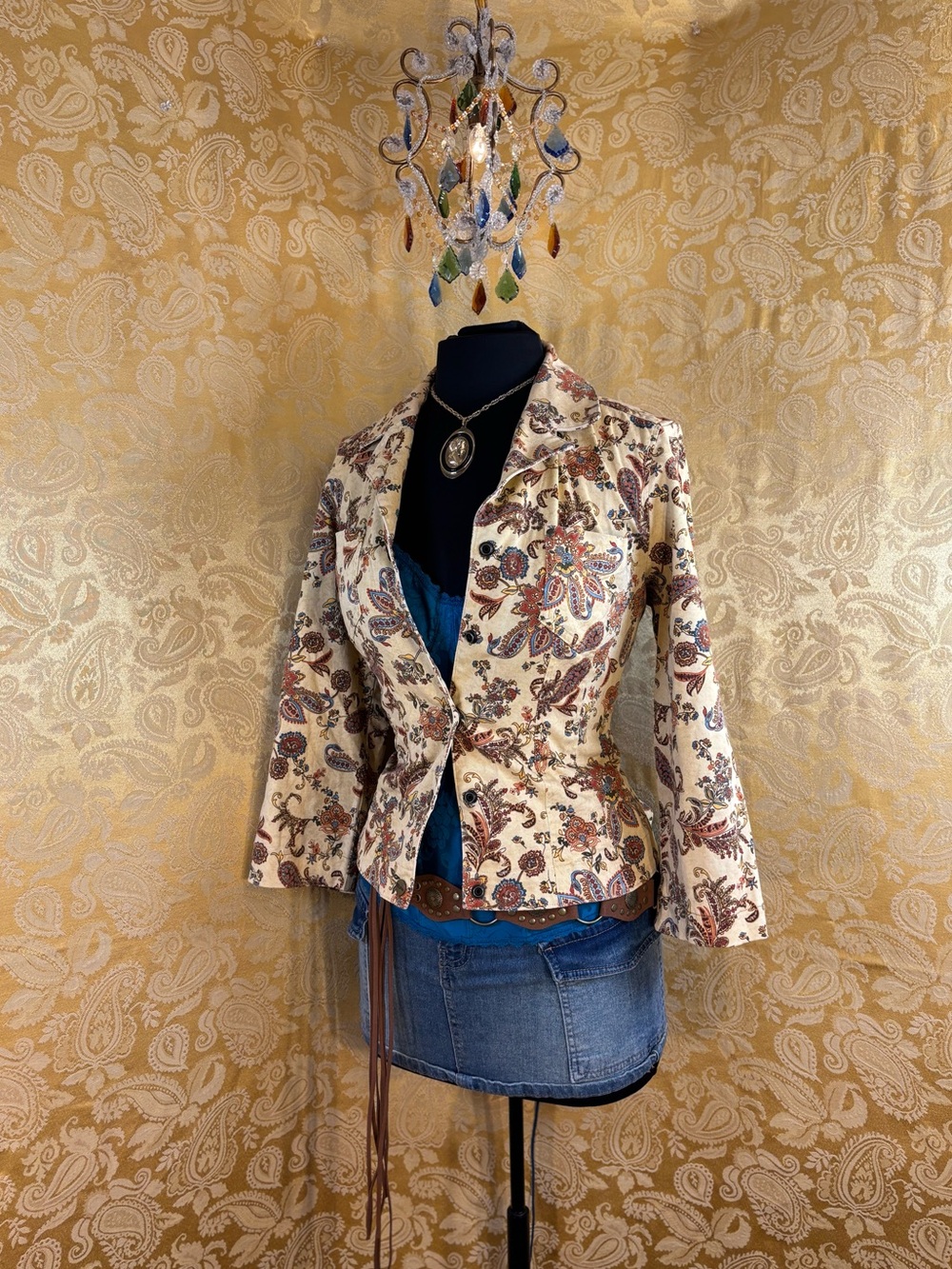 ✨Vintage Y2K Boho Tan Paisley Blazer Jacket✨